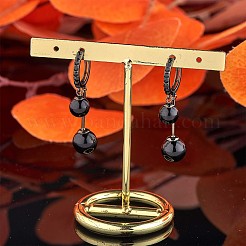 Black Cubic Zirconia Double Ball Dangle Hoop Earrings&nbsp;JE1026A