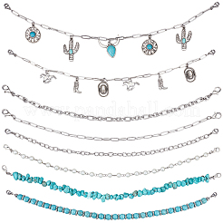 8Pcs 8 Styles Cowboy Theme Synthetic Turquoise & 304 Stainless Steel Baseball Cap Chain&nbsp;HJEW-SC0002-41