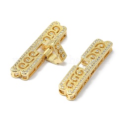 Rack Plating Brass Micro Pave Clear Cubic Zirconia Fold Over Clasps&nbsp;KK-M282-19G