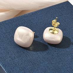 Brass & ABS Plastic Imitation Pearl Stud Earrings for Women&nbsp;PL-CBA760A-03B-G01