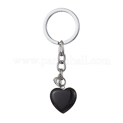 Natural Black Stone & Natural White Jade Heart Keychains&nbsp;KEYC-JKC00548