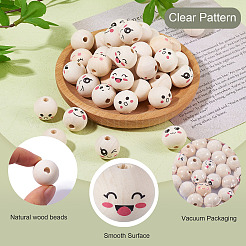 48Pcs 6 Styles Printed Wood Beads&nbsp;WOOD-TA0002-59