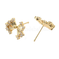 Brass Micro Pave Clear Cubic Zirconia Bowknot Stud Earring Findings&nbsp;KK-G553-08G
