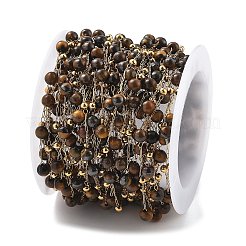 Natural Tiger Eye & 304 Stainless Steel Beads Link Chains&nbsp;CHS-K021-08A-01