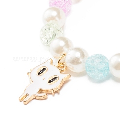 Candy Color Round Beaded Stretch Bracelet with Enamel Charm for Kid&nbsp;BJEW-JB07637