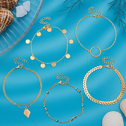 2Bags 10Pcs Iron & Alloy & Synthetic Turquoise Bead Chain Anklets & Charm Anklets&nbsp;BJEW-HY0002-66