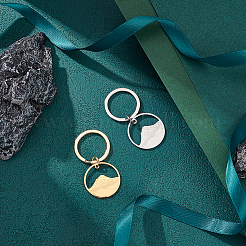 2Pcs 2 Colors Round Ring with Mountain 304 Stainless Steel Pendant Keychain&nbsp;KEYC-UN0001-15