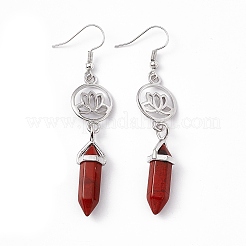 Gemstone Bullet with Lotus Dangle Earrings&nbsp;EJEW-I276-07P
