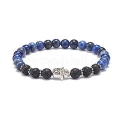 5Pcs 5 Style Natural Lava Rock & Sodalite Stretch Bracelets Set with Alloy Hamsa Hand Beaded&nbsp;BJEW-JB08737