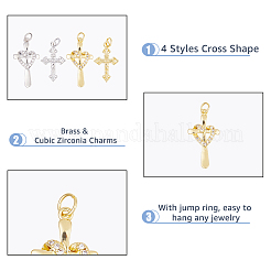 16Pcs 4 Styles Rack Plating Brass & Cubic Zirconia Pendants&nbsp;KK-HS0001-13