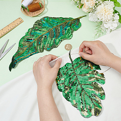 2Pcs 2 Styles PVC Paillette Embroidered Cloth Sew on Patches&nbsp;PATC-FG0002-05