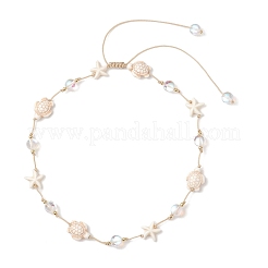 Ocean Starfish Turtle Synthetic Turquoise & Round Moonstone Beaded Adjustable Waxed Nylon Cord Necklaces for Women&nbsp;NJEW-TA00234