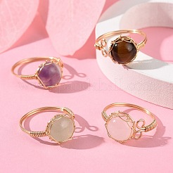 Natural Mixed Gemstone Half Round Open Cuff Rings&nbsp;RJEW-JR00574