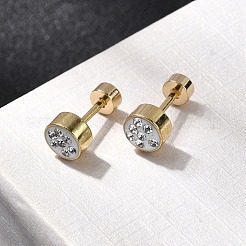 304 Stainless Steel Flat Round Stud Earrings&nbsp;EJEW-F396-03G-01