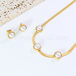 Stainless Steel & Imitation Pearl Stud Earrings & Snake Chain Necklaces Sets for Women&nbsp;RK5130