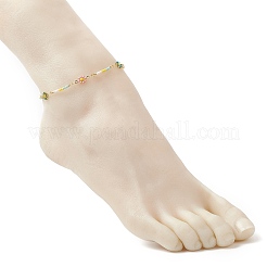 Handmade Brass Daisy Flower Link Chain Anklet for Women&nbsp;AJEW-AN00533