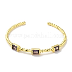 Rectangle Brass Pave Glass Open Cuff Bangles for Women&nbsp;BJEW-Z061-05G