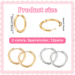 12Pairs 2 Colors 304 Stainless Steel Huggie Hoop Earrings&nbsp;EJEW-UN0003-17