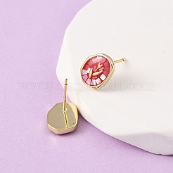 Brass Enamel Oval Stud Earrings&nbsp;EJEW-I322-04G