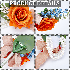 2Pcs 2 Style Silk Cloth & Plastic Imitation Flower Corsage Boutonniere & Wrist Corsage&nbsp;JEWB-CP0001-27B