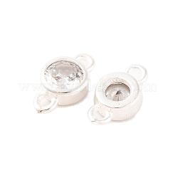 Brass Pave Clear Cubic Zirconia Flat Round Links Connector Charms&nbsp;KK-U024-03S