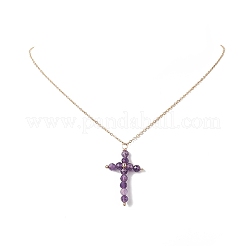Natural Mixed Gemstone Beaded Cross Pendant Necklace&nbsp;NJEW-JN04236