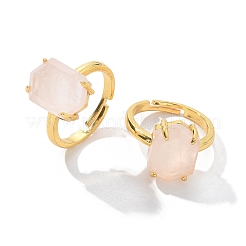 Hexagon Natural Rose Quartz Finger Rings&nbsp;RJEW-B113-02G-04
