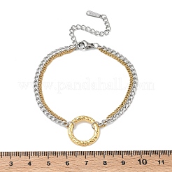 Two Tone 304 Stainless Steel Curb Chain Double Layers Bracelets&nbsp;BJEW-P396-01B-A