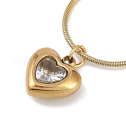 PVD Vacuum Plating 304 Stainless Steel Cubic Zirconia Heart Pendant Round Snake Chain Necklaces for Women&nbsp;NJEW-Z044-08G