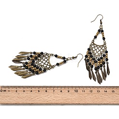 Vintage Bohemian Tassel Alloy & Resin Beaded Chandelier Earrings&nbsp;EJEW-G466-03AB