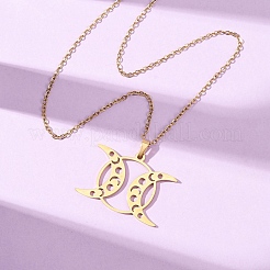 304 Stainless Steel Triple Moon Pendant Cable Chain Necklaces for Men Women&nbsp;NJEW-K308-01D-G