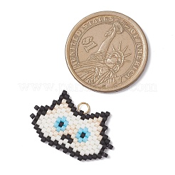 Handmade Glass Seed Beaded Cat Head Shape Pendants&nbsp;PALLOY-MZ00933-05
