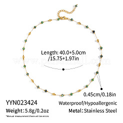 304 Stainless Steel & Natural Gemstone Faceted Rondelle Beads Link Chain Necklaces for Women&nbsp;TY8099-1