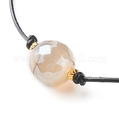 Energy Pearl Luster Plated Natural Agate Round Faceted Beads Bracelet&nbsp;BJEW-JB06749-01