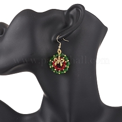 Stainless Steel Glass Christmas Wreath Dangle Earrings&nbsp;EJEW-MZ00605