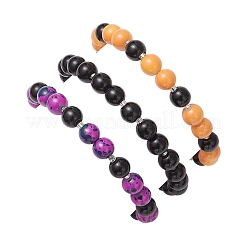 3Pcs Halloween Theme Baking Paint Glass Round Beads Stretch Bracelets for Women&nbsp;BJEW-MZ00186