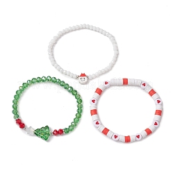 3Pcs 3 Styles Polymer Clay & Glass Beaded Stretch Bracelet Sets&nbsp;BJEW-JB10676