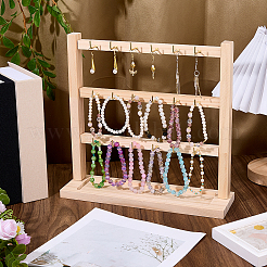 3-Tier Wood Jewelry Display Stands with Trays for Earrings Bracelets Rings Necklaces&nbsp;ODIS-WH0095-025A
