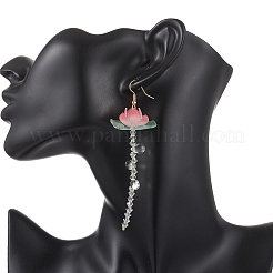 Lotus Flower Brass Dangle Earrings&nbsp;EJEW-TA00796
