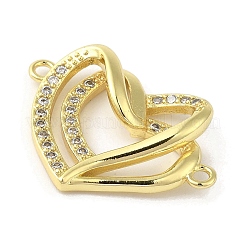Rack Plating Brass Micro Pave  Clear Cubic Zirconia Double Heart Connector Charms&nbsp;KK-C052-41B-G