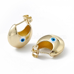 Enamel Crescent Moon with Evil Eye Stud Earrings&nbsp;EJEW-A093-01G-09