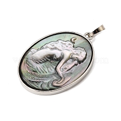Rack Plating Carved Natural Black Lip Shell Pendants&nbsp;SH-CBA69D1-04P-01