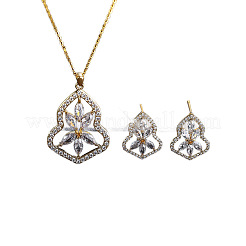 Gourd with Flower Brass Micro Pave Clear Cubic Zirconia Stud Earrings & Pendant Necklaces Sets for Women&nbsp;WG4C111-02