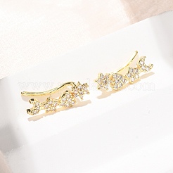 Brass Pave Cubic Zirconia Stud Crawler Earrings&nbsp;KK-CBAA351-11G