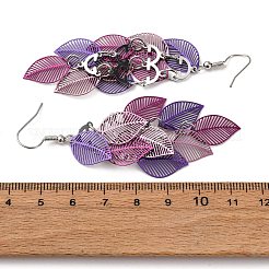 430 Stainless Steel Leaf Dangle Earrings&nbsp;EJEW-A137-08P-01