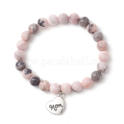 Mother's Day Theme Natural Pink Zebra Jasper Beads Stretch Bracelets for Women&nbsp;BJEW-JB11452