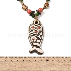 Ceramic Fish Pendant Adjustable Waxed Cord Necklaces for Women&nbsp;LS-NJEW-B146-04