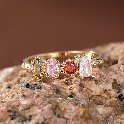 Oval & Horse Eye & Rectangle Brass with Colorful Cubic Zirconia Finger Rings&nbsp;FS-WGD0B16-04