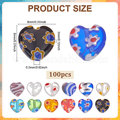 100Pcs Heart Handmade Millefiori Glass Beads&nbsp;LAMP-ME0001-09