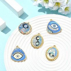 5Pcs 5 Styles Eye Theme Printed 304 Stainless Steel Pendants&nbsp;STAS-YW0001-10